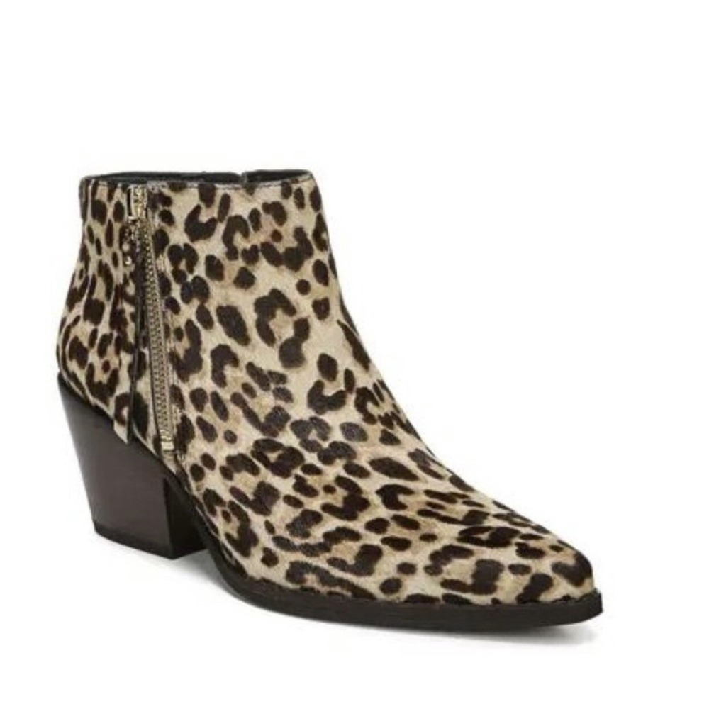 Sam Edelman Walden Leopard Print Calf Hair Ankle Pointed Toe Block Heel 6.5 - Picture 2 of 8